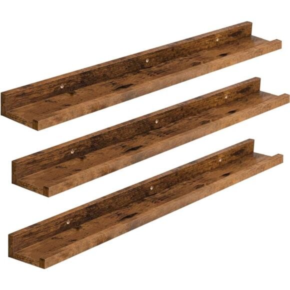 Floating Shelves, Wall Shelf Set of 3,35.4 Inches Hanging Shelf with Raised Edge - Picture 1 of 7